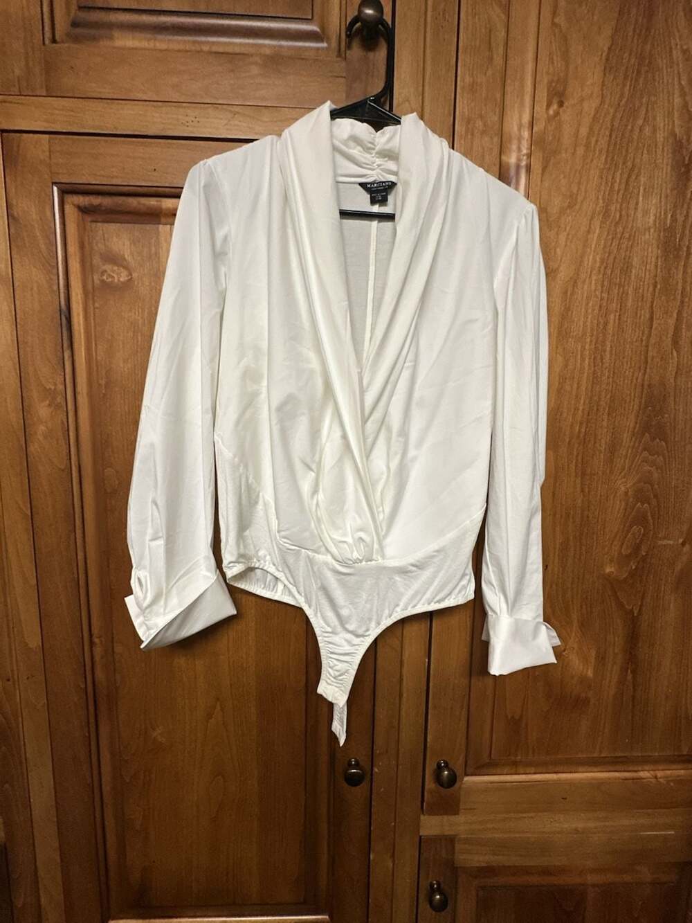 Marciano Los Angeles Women's White Draped Neck Long Sleeve Bodysuit